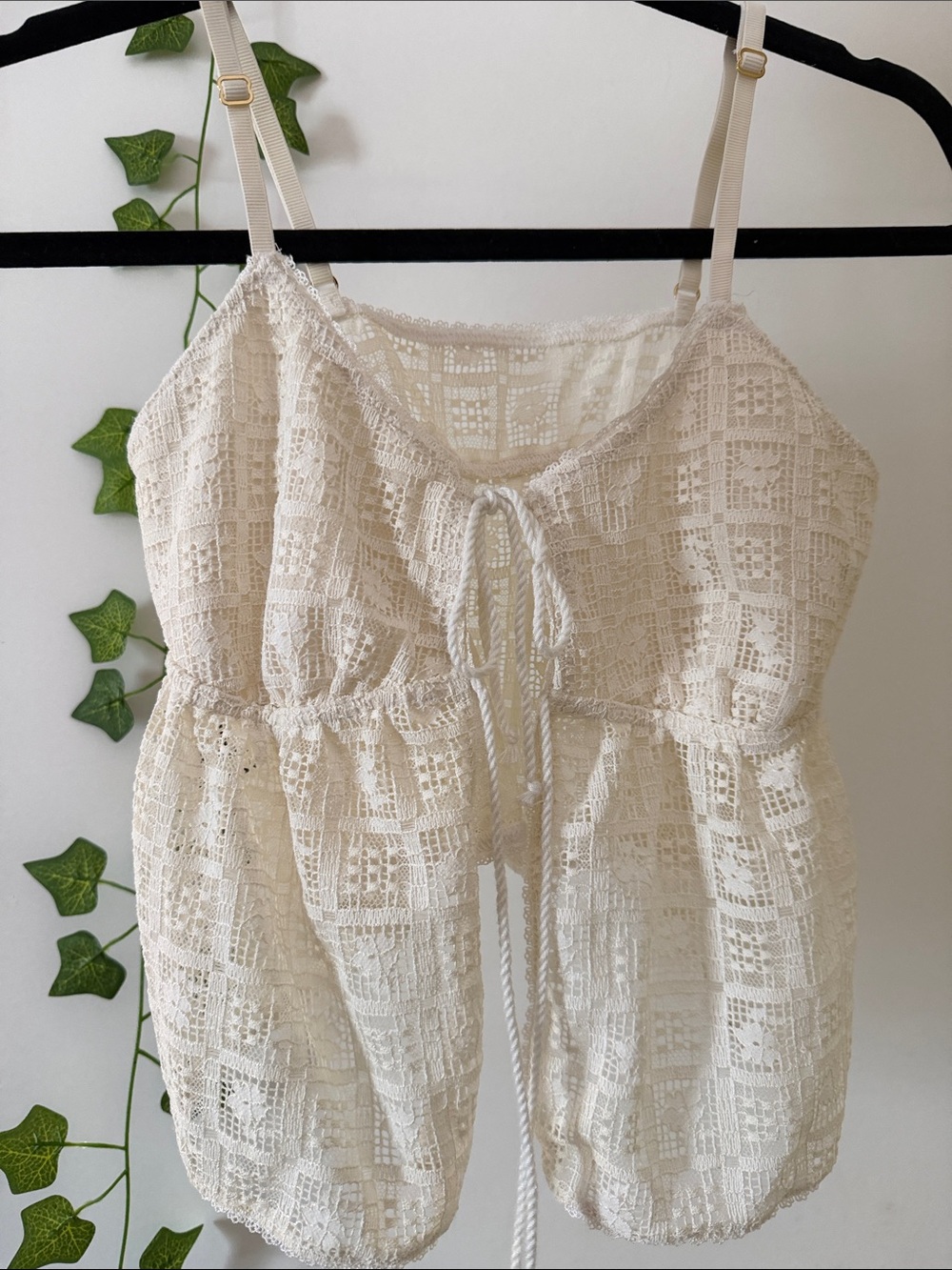 aerie Cream Crochet Tie-Front Cami